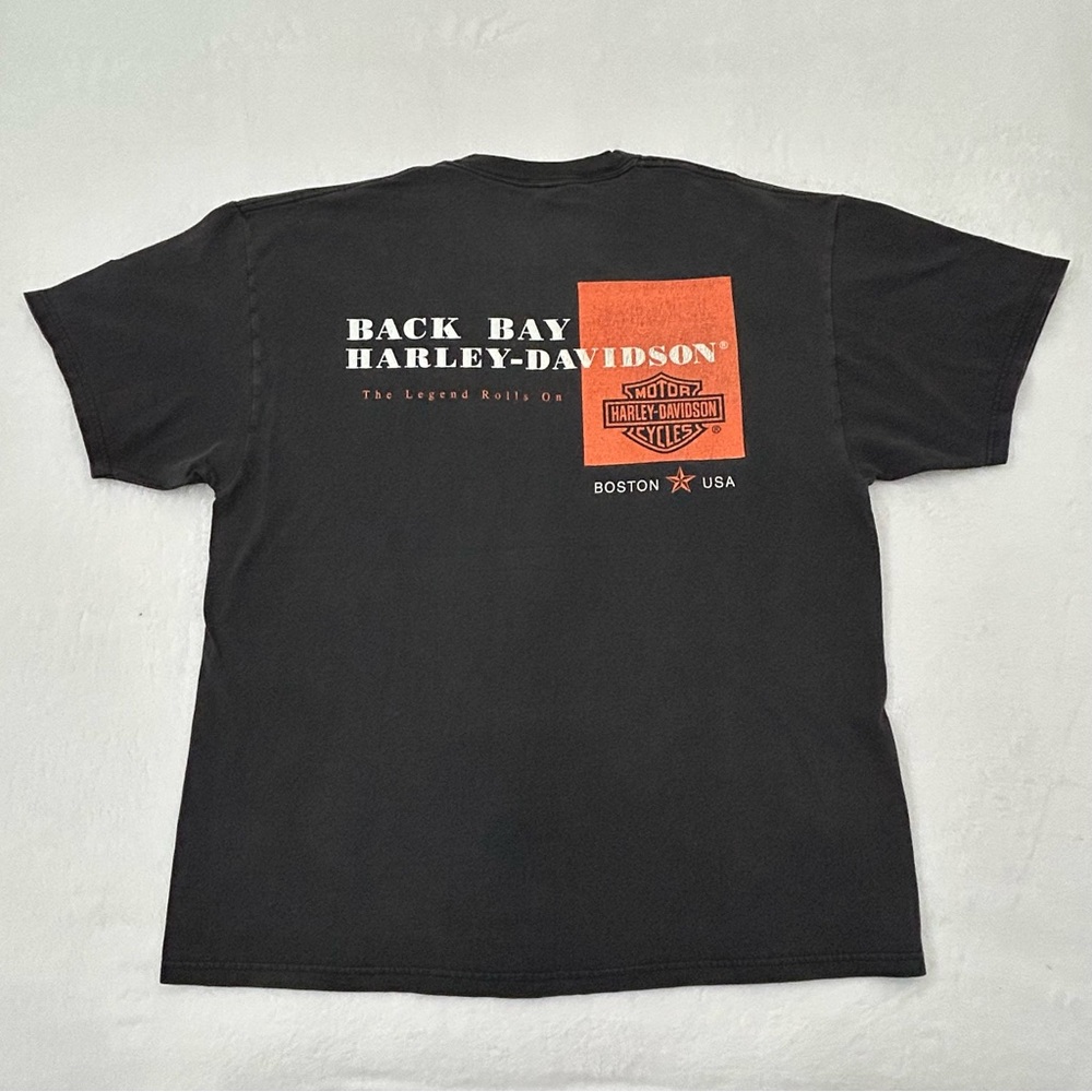 Vintage 2001 Harley-Davidson Motorcycles Back Bay Boston USA Black Shirt Men XL.